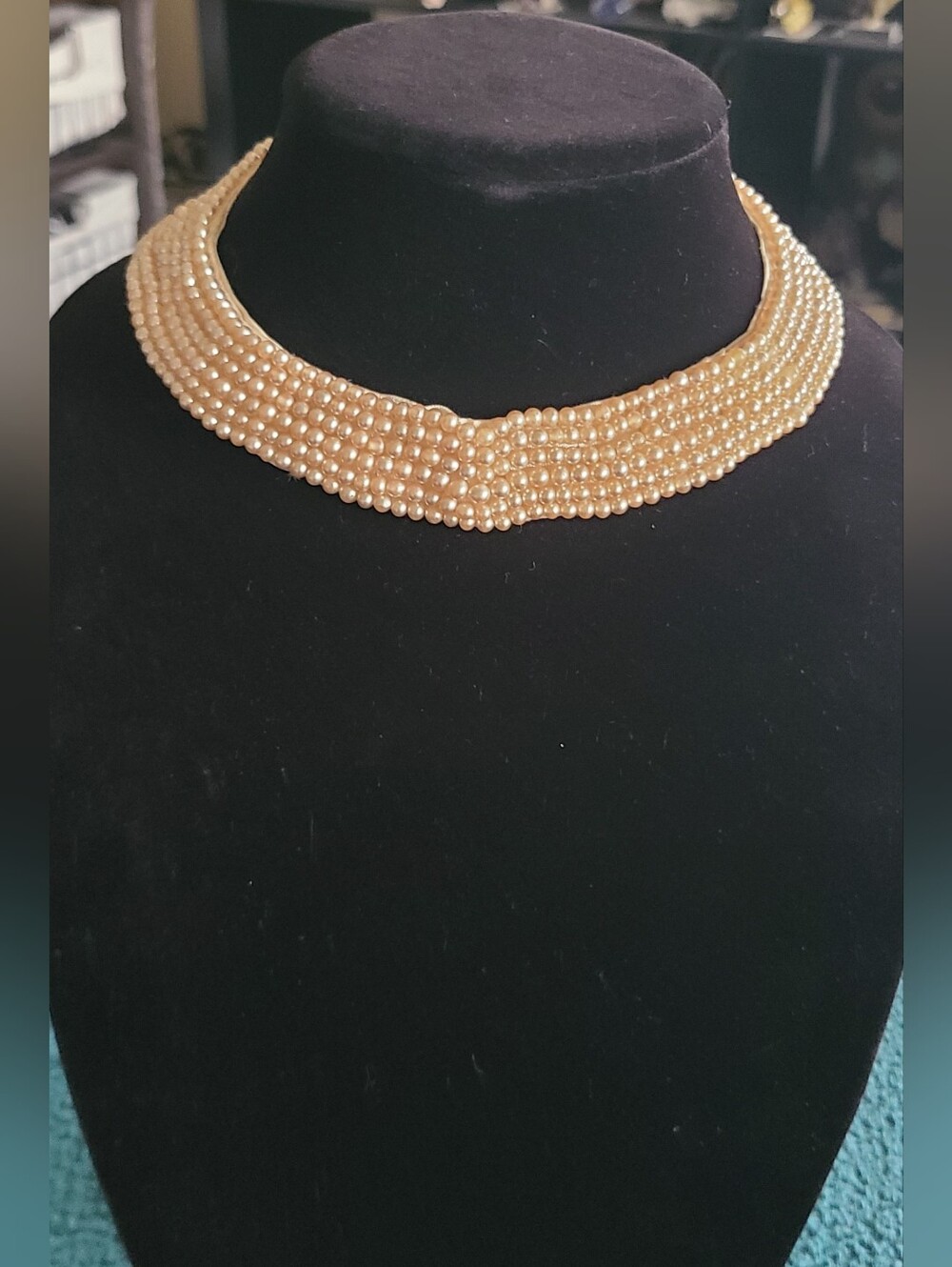 Vintage 1950's multi-strand faux-pearl beaded collar necklace